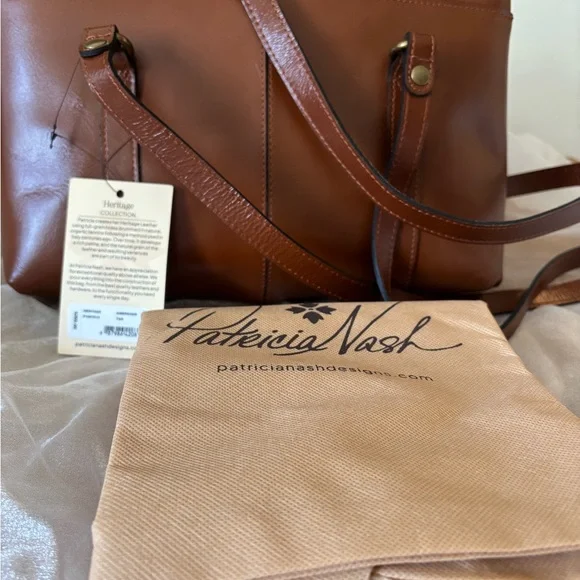 Patricia Nash Tan Leather Briefcase style Tote bag Heritage Amersham - Picture 2 of 16